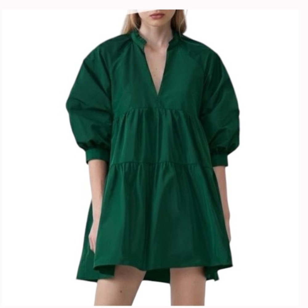Zara Emerald Green V-Neck Mini Dress